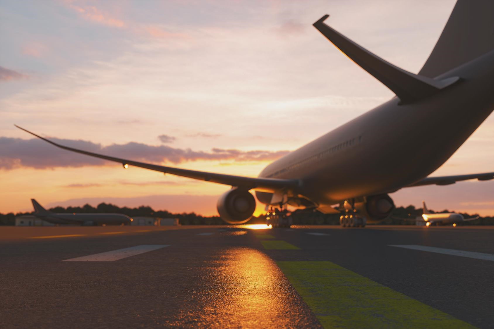 Quiet airport at sunset