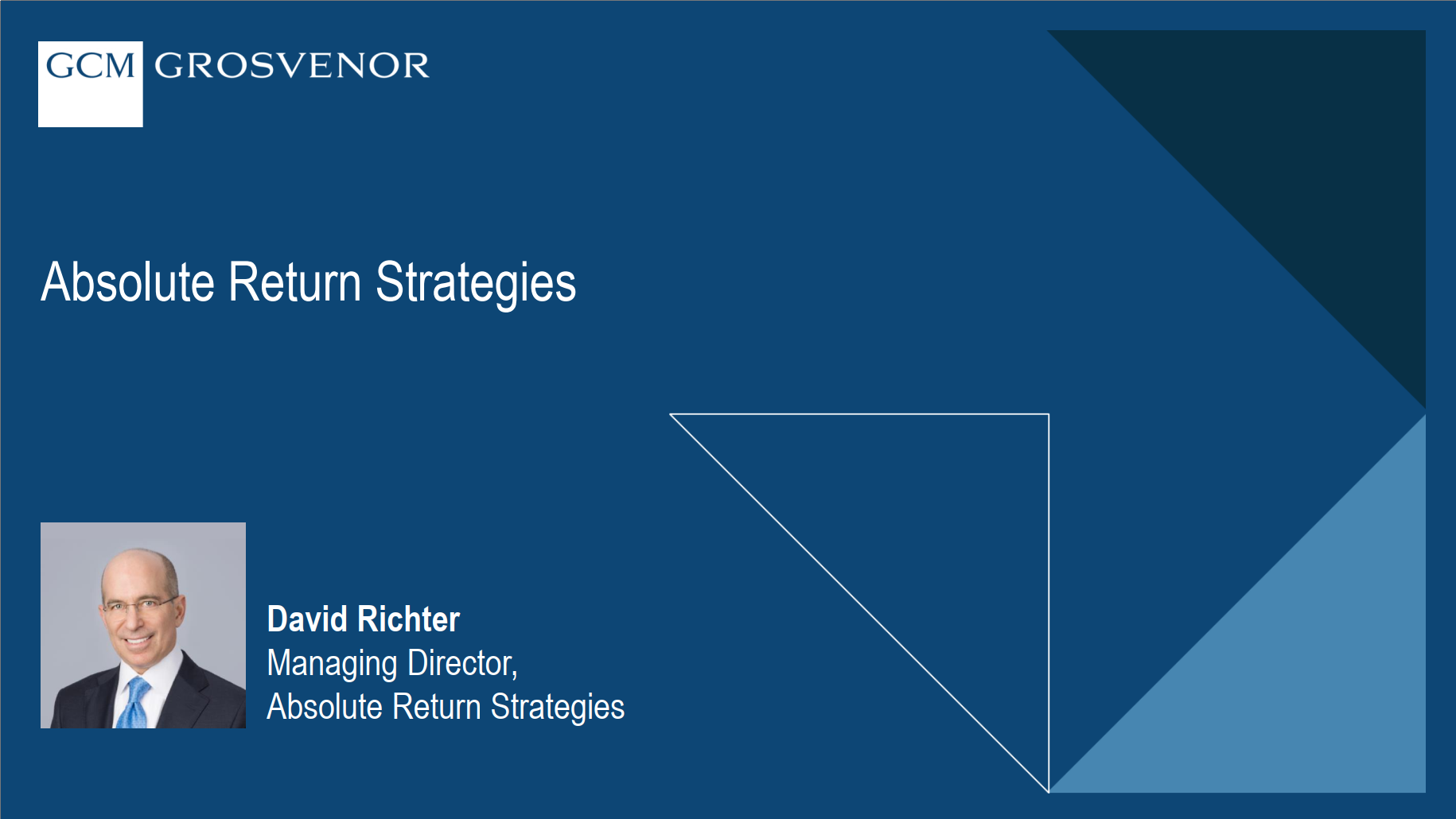 GCM Grosvenor's 2025 Investor Day Presentation section cover with the title "Absolute Return Strategies" and a photo of David Richter, Managing Director, Absolute Return Strategies.