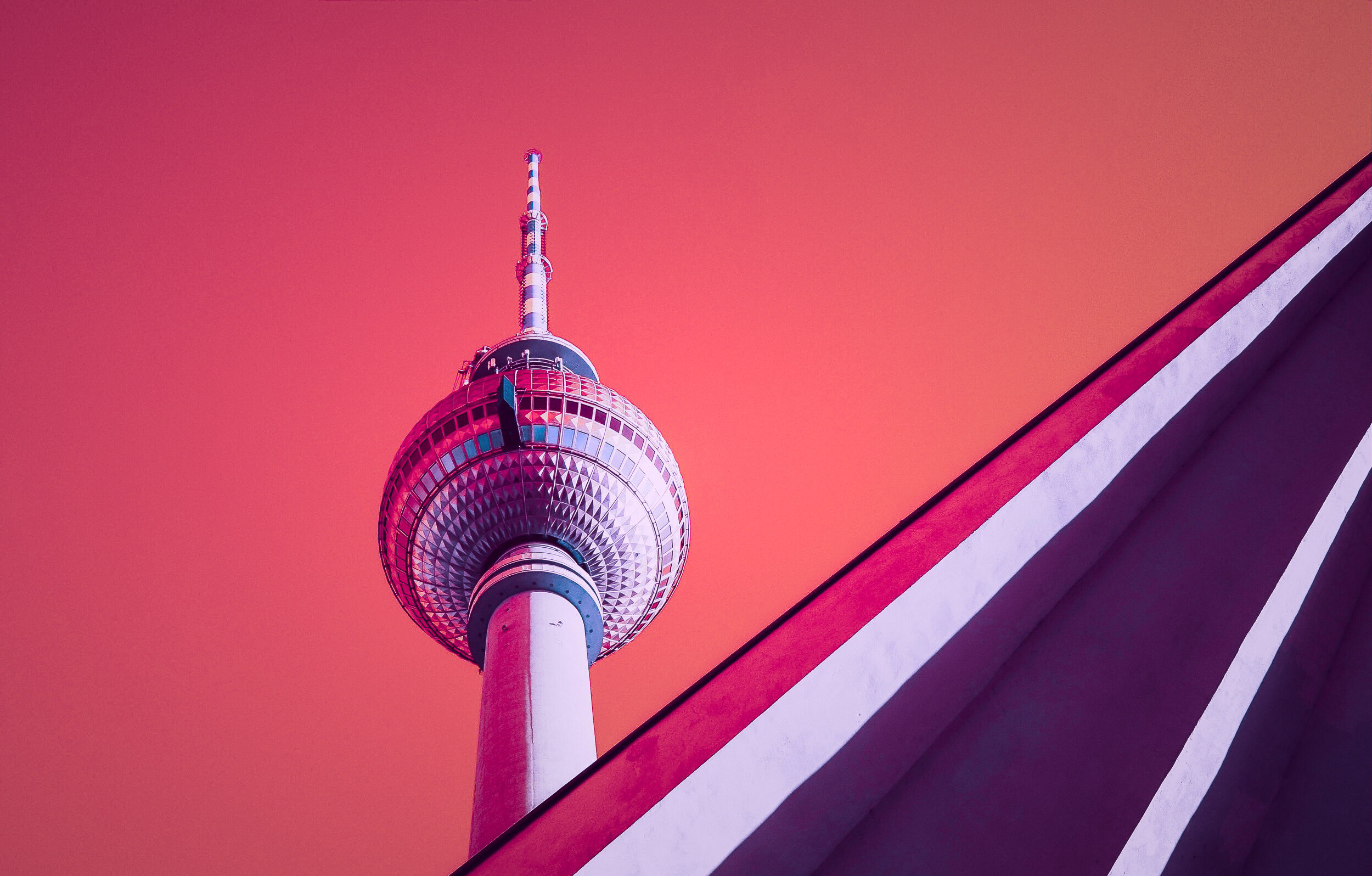 A low angle shot of Berlin TV Tower, Berliner Fernsehturm. Germany.
