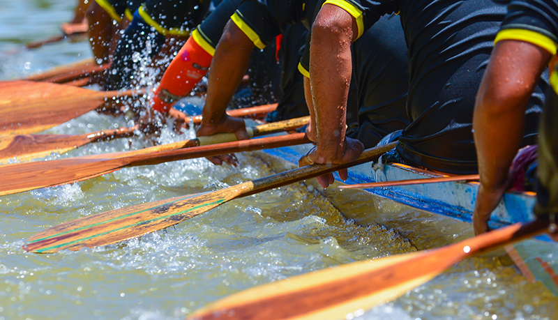 Team rowing together