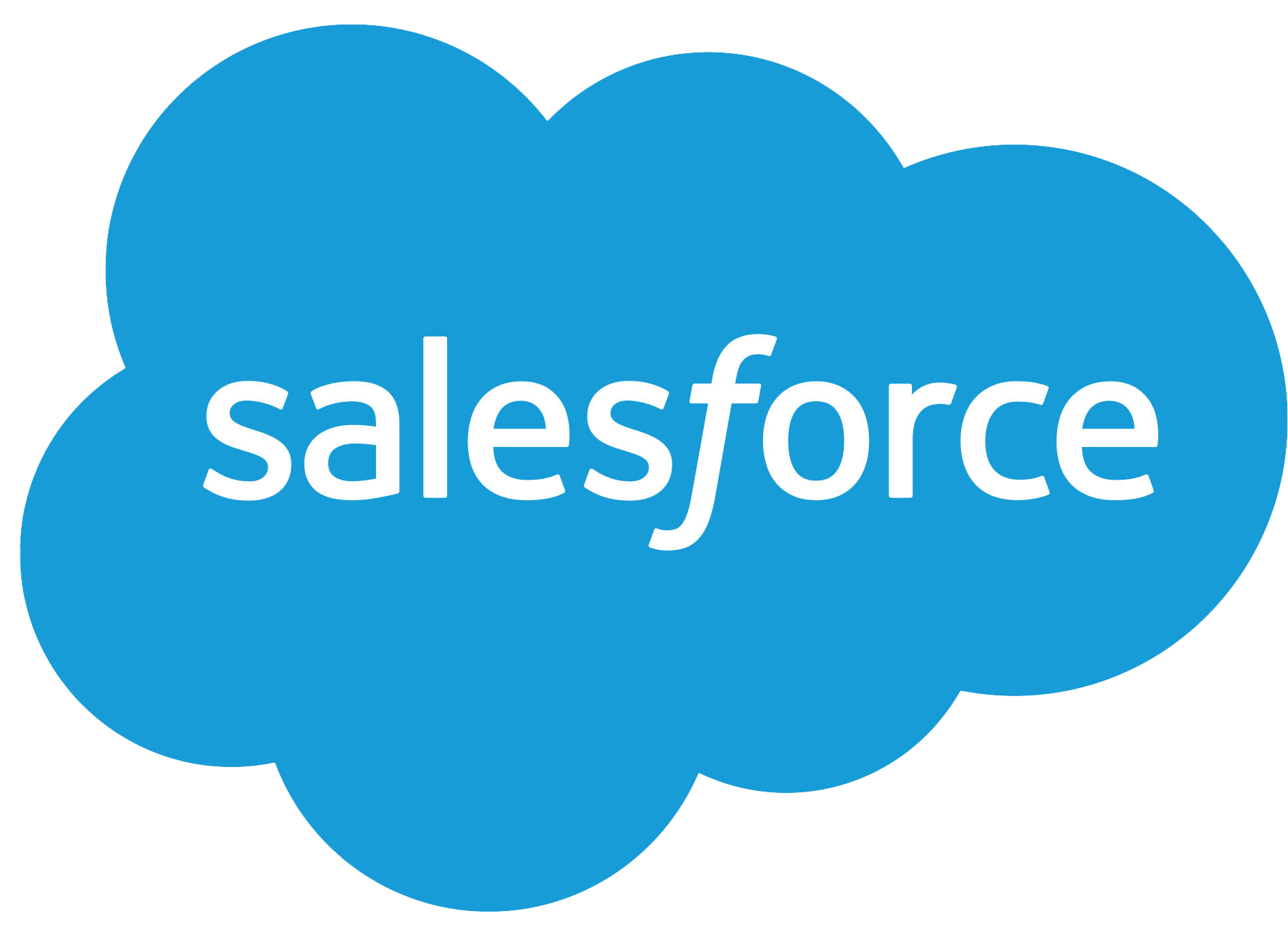Salesforce logo: white lowercase text “salesforce” inside a blue cloud shape on a transparent background.