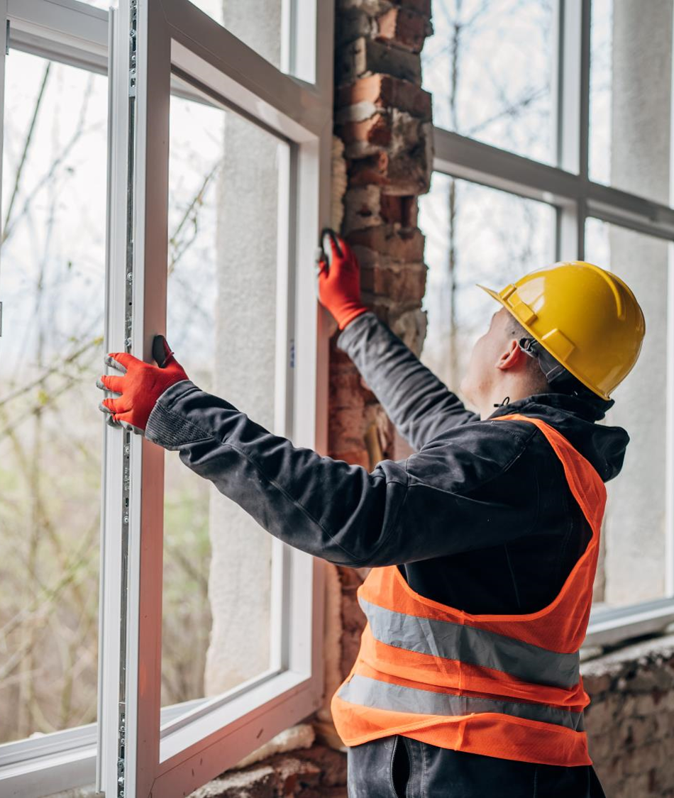man installing window in home