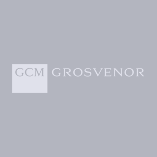 GCM Grosvenor white logo on grey background